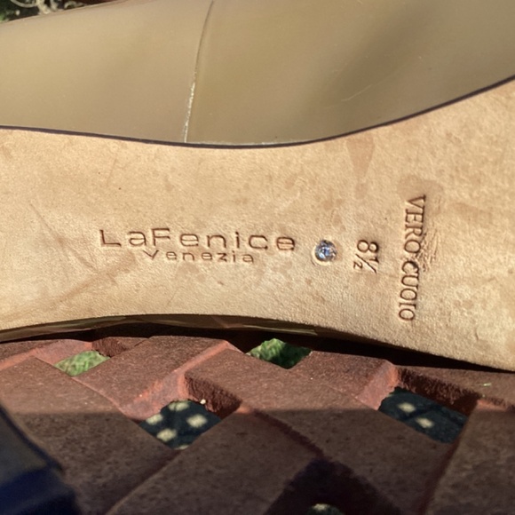 LaFenice Venezia Vero Cuoio Taupe Patent Leather Open Toe Pump Stiletto Heel - Picture 9 of 9